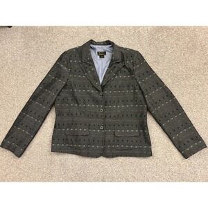 DT Collection Blazer Womens 16 Gray Polka Dot Wool Blend 3 Button Jacket VTG